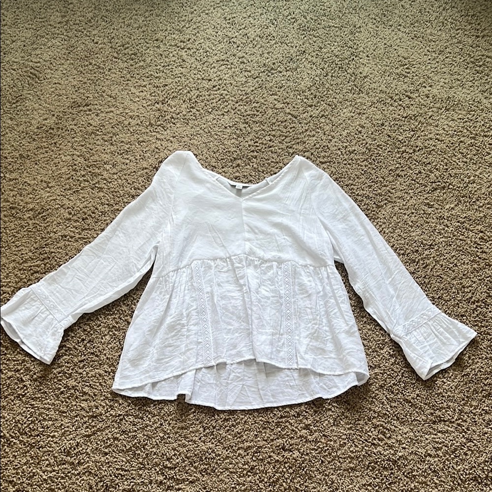 Counterparts White Bell Sleeve Peplum Blouse